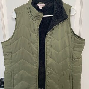 Green Quilted Vest with Black Fleece Lining
